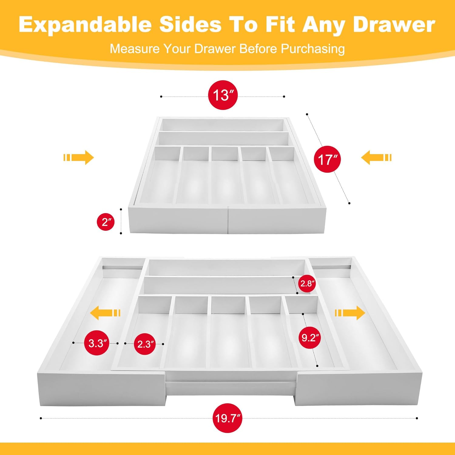 Large Premium Bamboo Silverware Organizer - Expandable Drawer Organizer & Utensil Organizer - 17