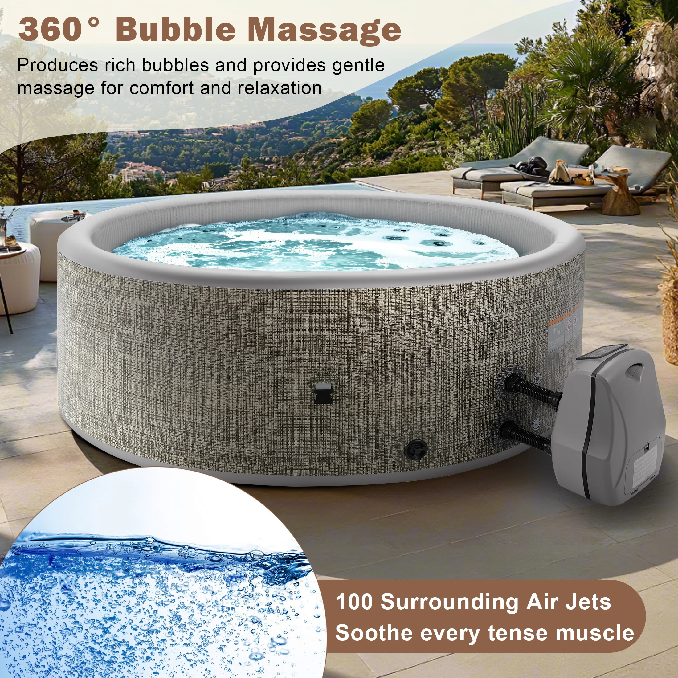 Round Hot Tub Surround Furniture, Spa Surround Outdoor Rattan Sectional Sofa Set with Mini Sofa, Solid Acacia Wood Hot Tub Storage Surround Patio Furniture Set, Gray Cushion - Image 37