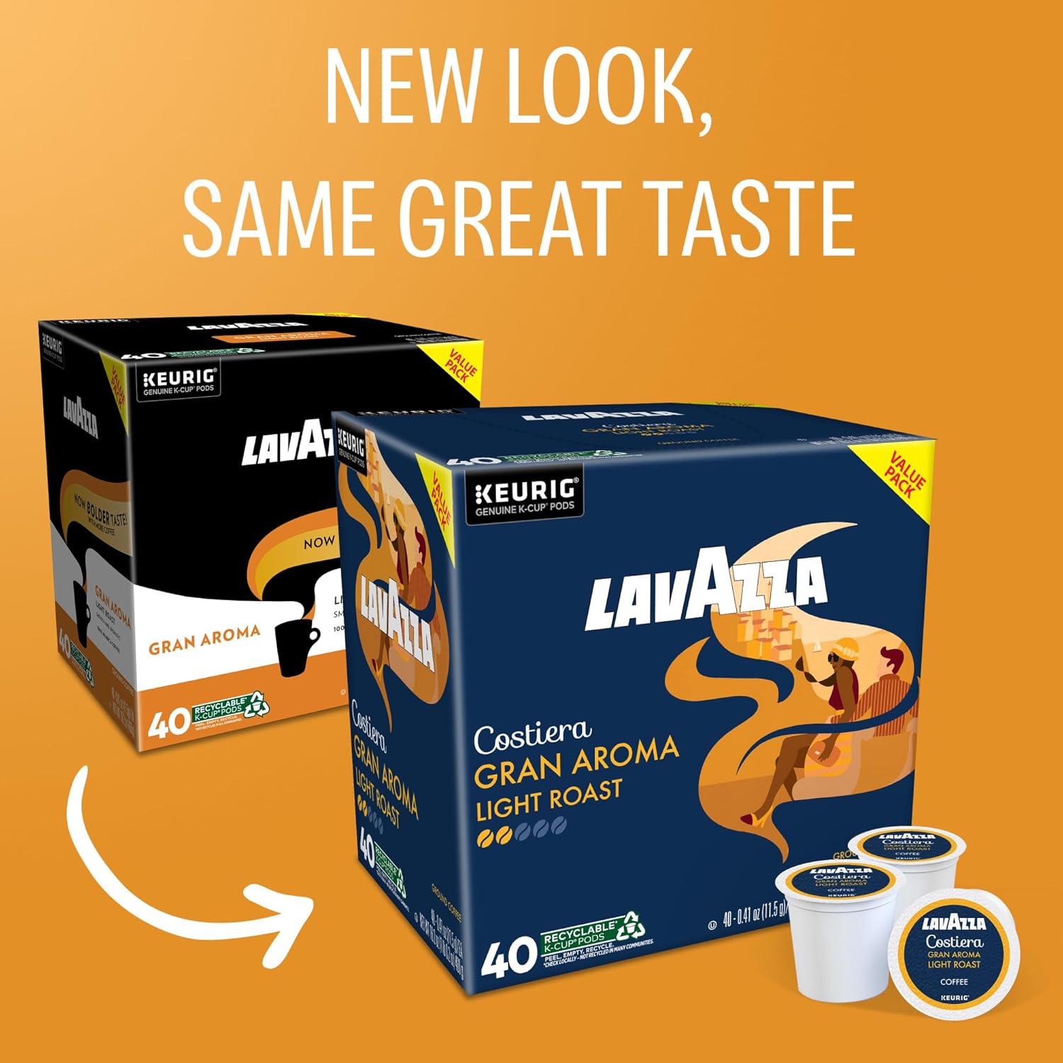 Lavazza Costiera Gran Aroma. Single Serve Keurig K-Cup Pods. Light Roast Coffee. 40-Count Box