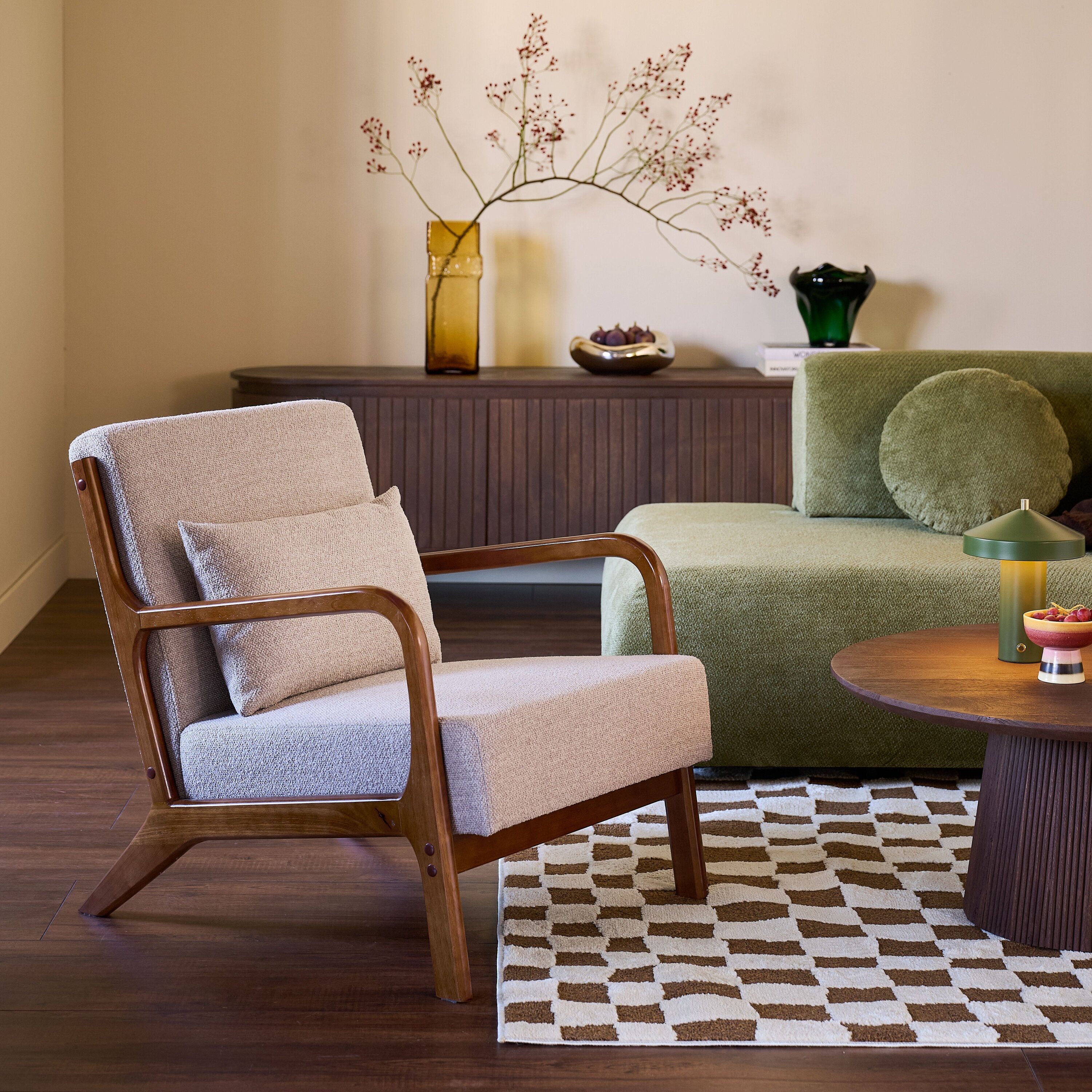 Blokker Wise Fauteuil - Donker Walnoot - Beige
