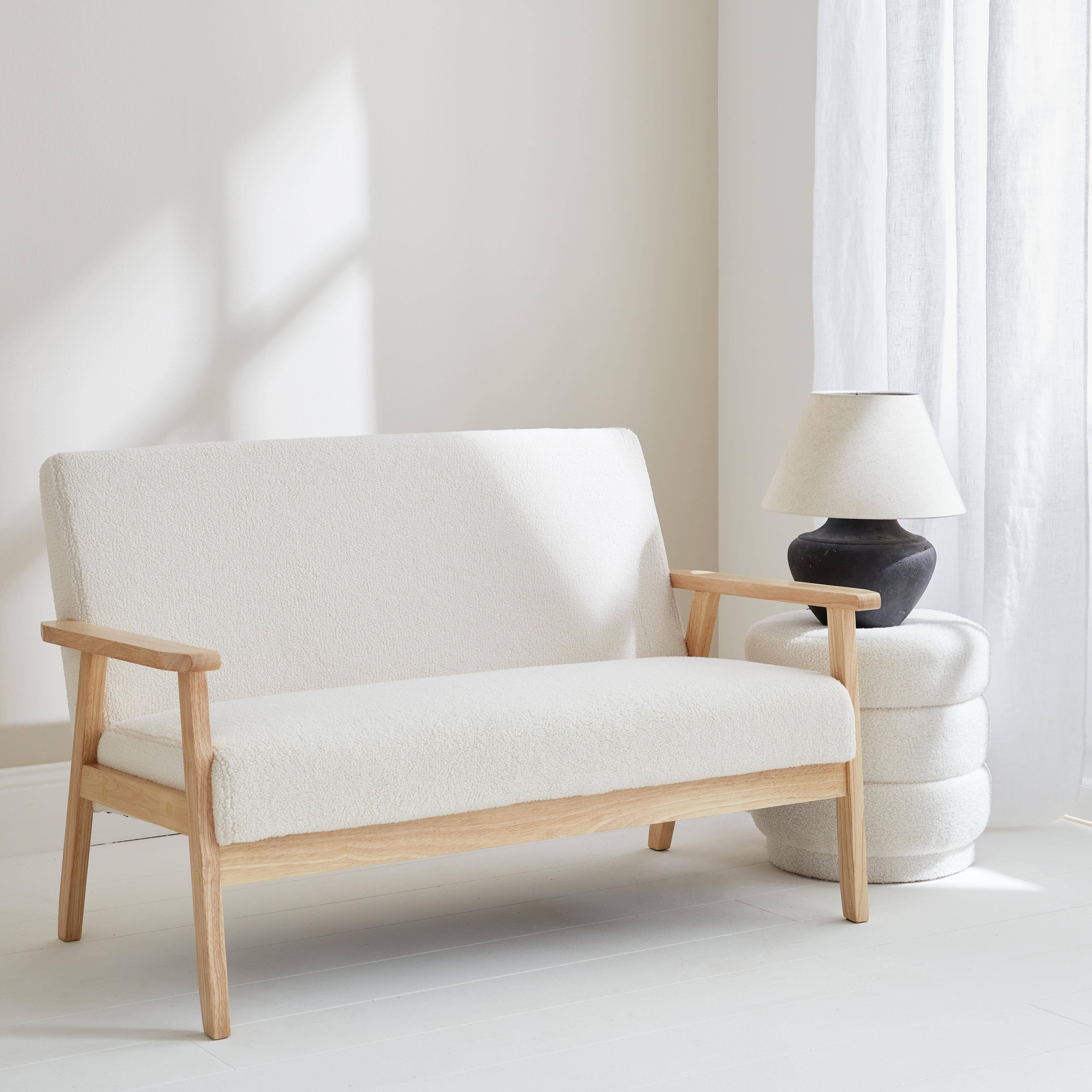 Isak borreguito - Sofá o banco de borreguito y patas de madera, 2 plazas