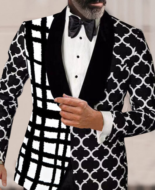 OK Elegant Black & White Multiple Patchwork Lapel Collar Blazer