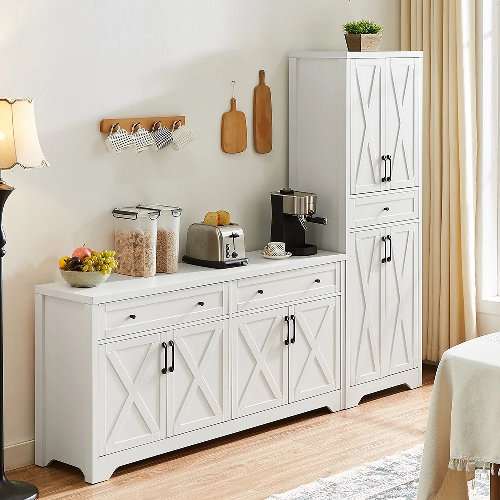 TrumanPick 61"H Large Buffet Sideboard Cabinet, TV Cabinet, Kitchen Pantry for Dining Room, Living Room, 61.3''L x 15''W x 29.8''H, White/Walnut - Image 23
