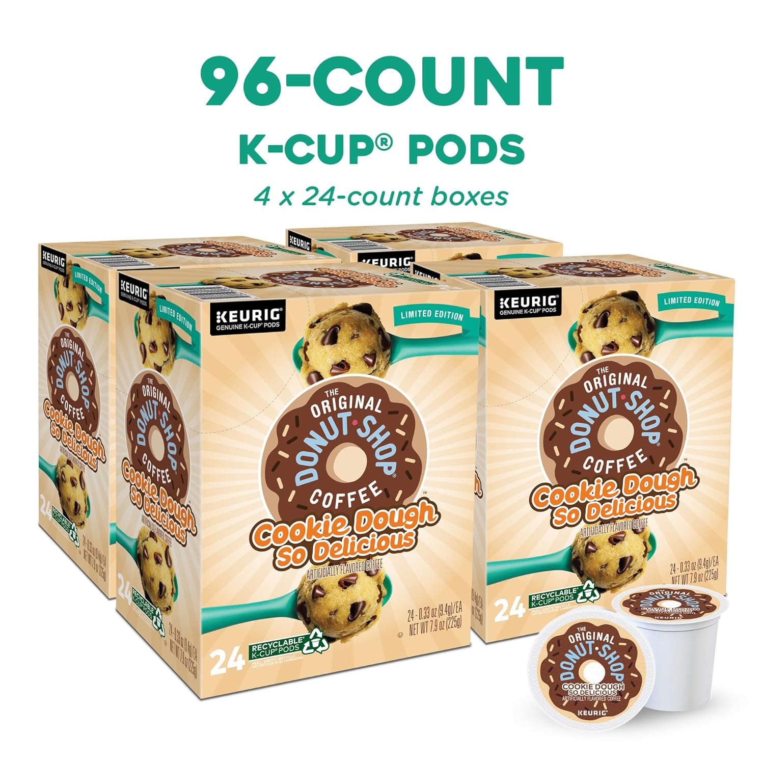 The Original Donut Shop Cookie Dough So Delicious. Keurig Single Serve K-Cup Pods. Flavored Coffee. 96 Count