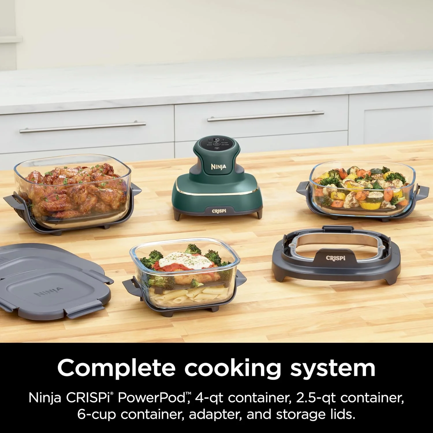 Ninja Crispi 5-in-1 Portable Glass Air Fryer Cooking System FN103BF, British Racing Green with Soft Gold Trim, 1500W, New - Image 3