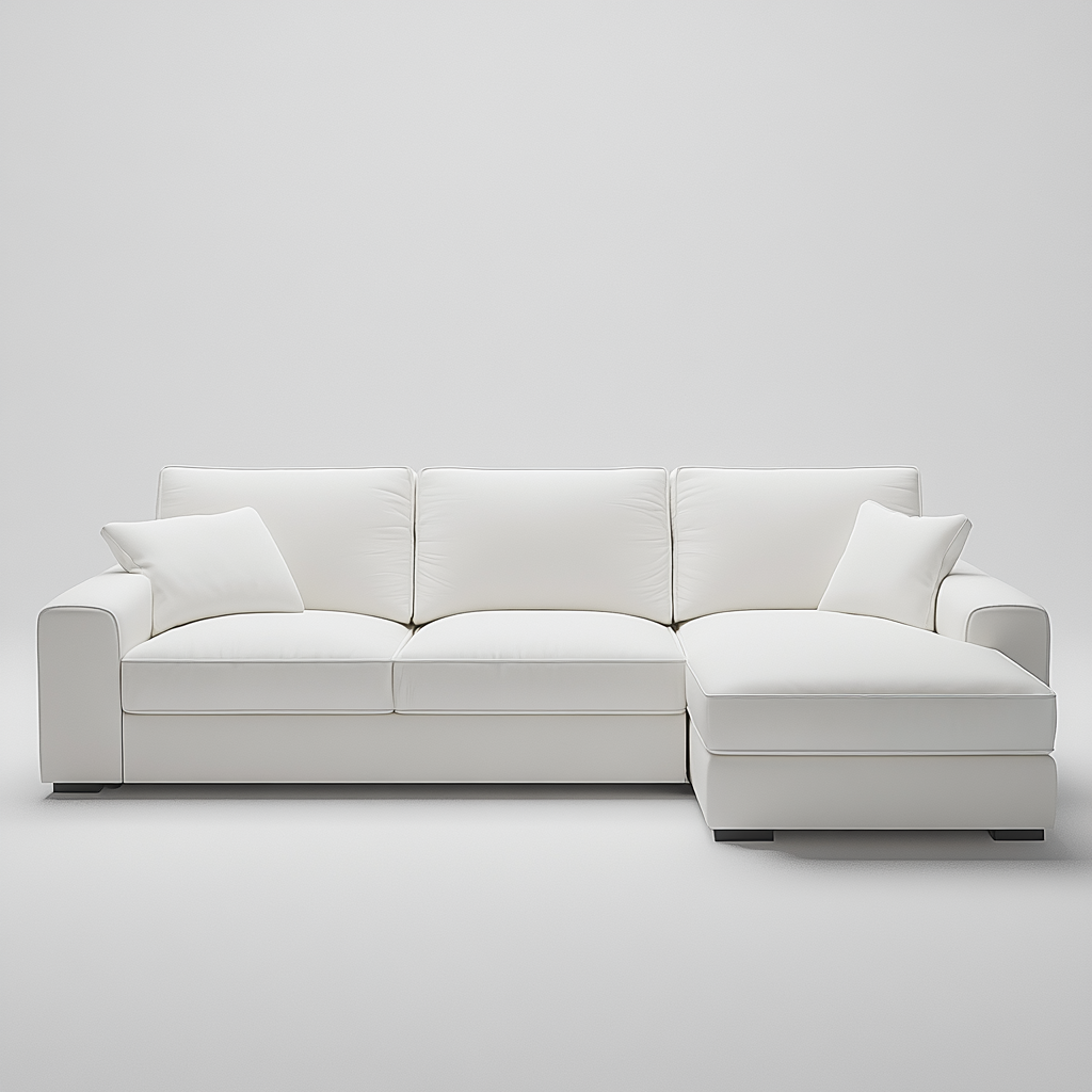 Sofá chaise longue derecho de tela blanca 2,7x1,8 m con cojines incluidos