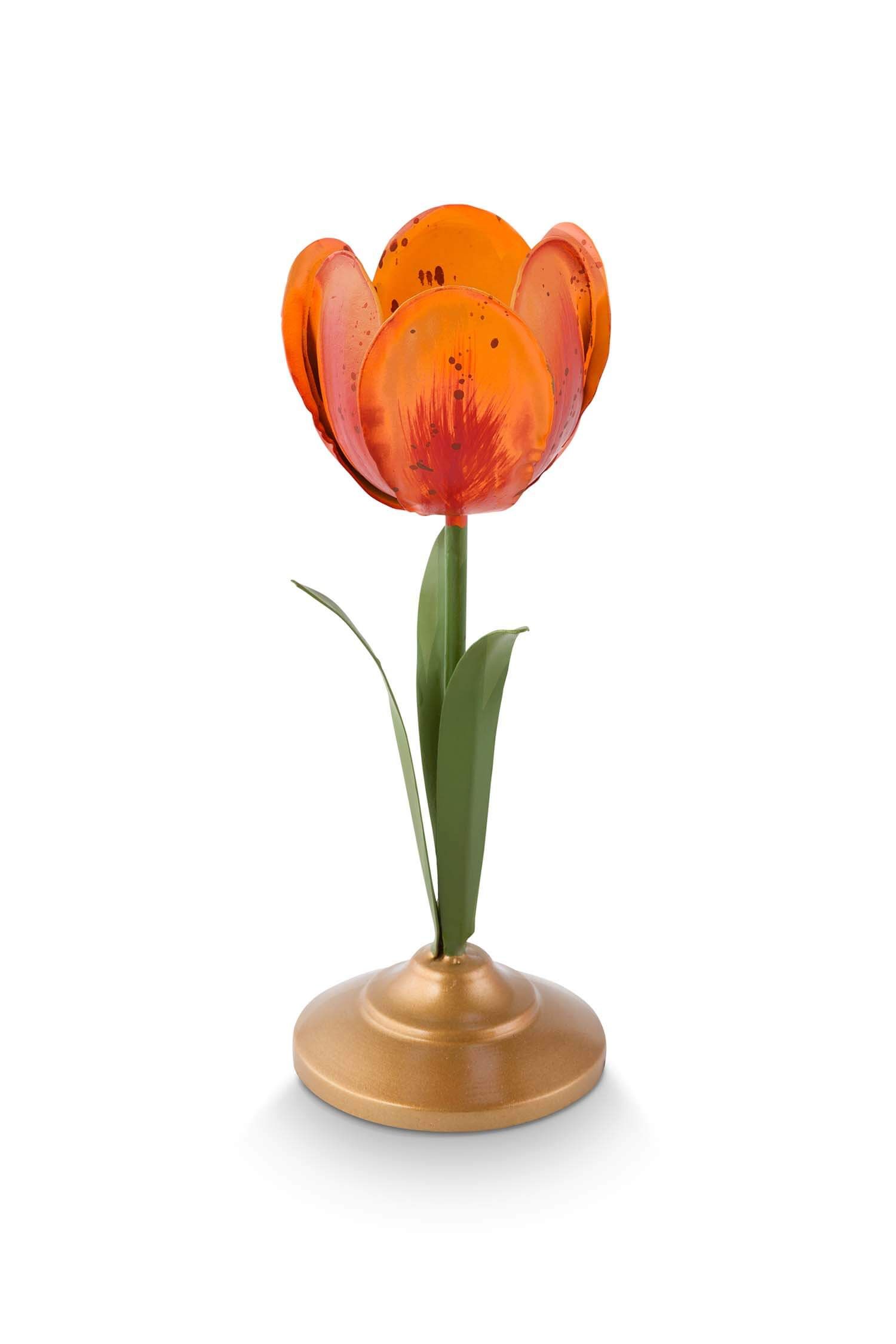 Candle Holder Metal Tulip Orange 21cm
