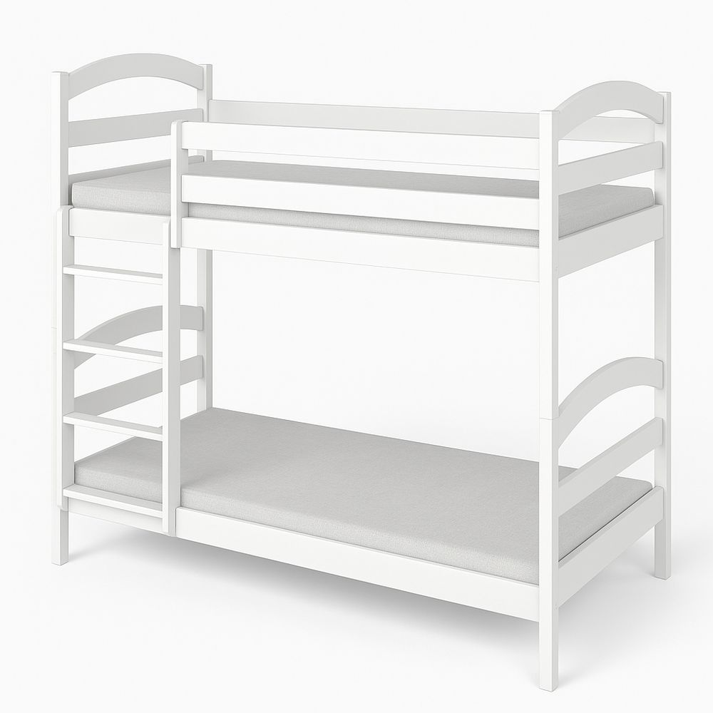 Cama literas blanca de madera, estilo moderno, doble altura, adecuada para habitaciones infantiles, resistente, estructura segura