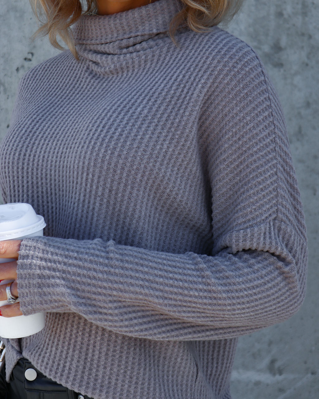 Braelynn Waffle Knit Turtleneck Long Sleeve Top - Taupe - Se7enfashion