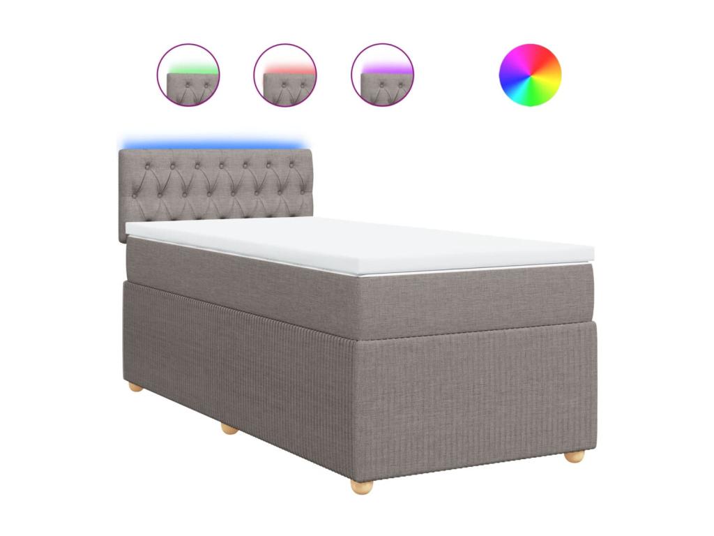 Cama box spring con colchón tela gris taupe 90x200 cm