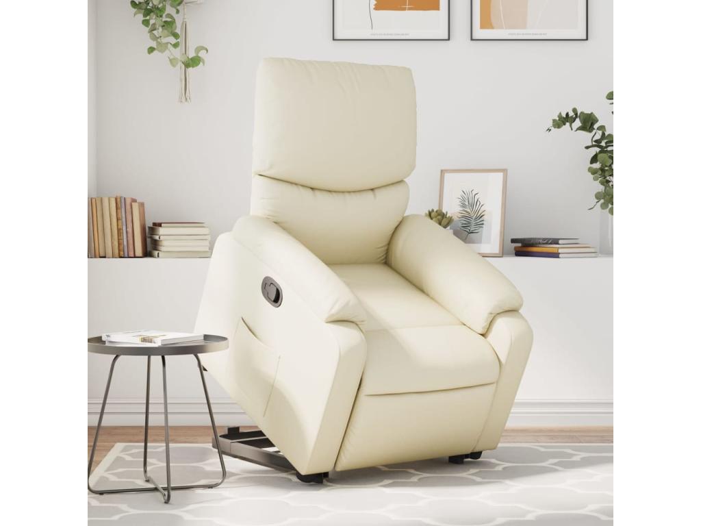 Sillón reclinable elevable cuero artificial color crema
