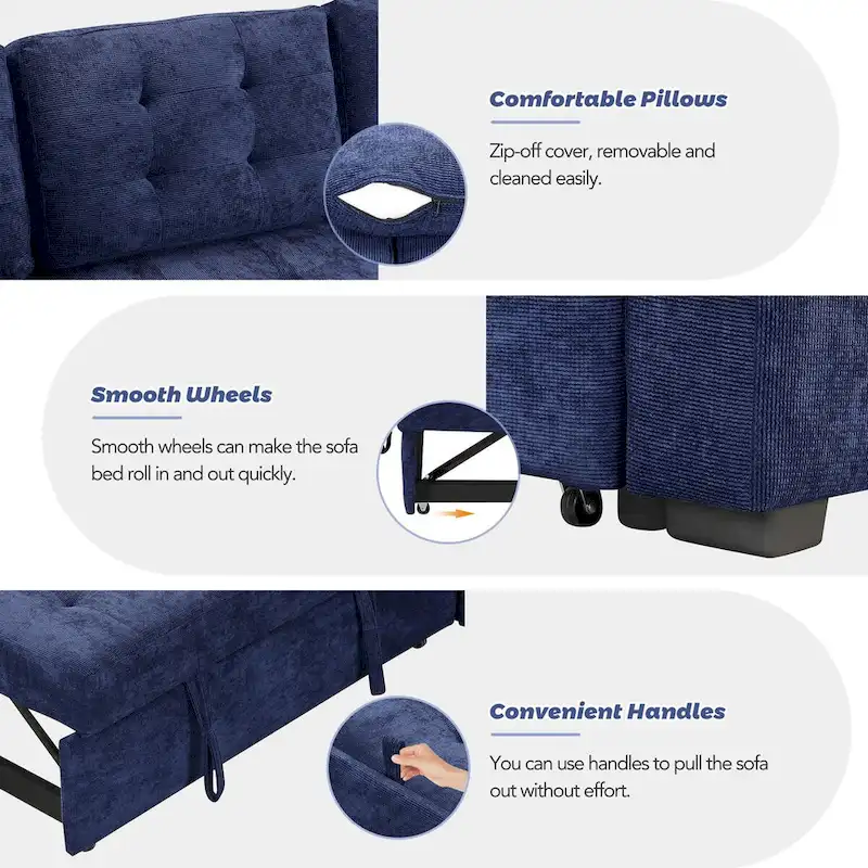 82.6-Inch L-Shaped Sleeper Sofa with Pull-Out Feature, Wheels, USB Ports, and Power Sockets - Dimensions: 82.6W x 82.6D x 33H