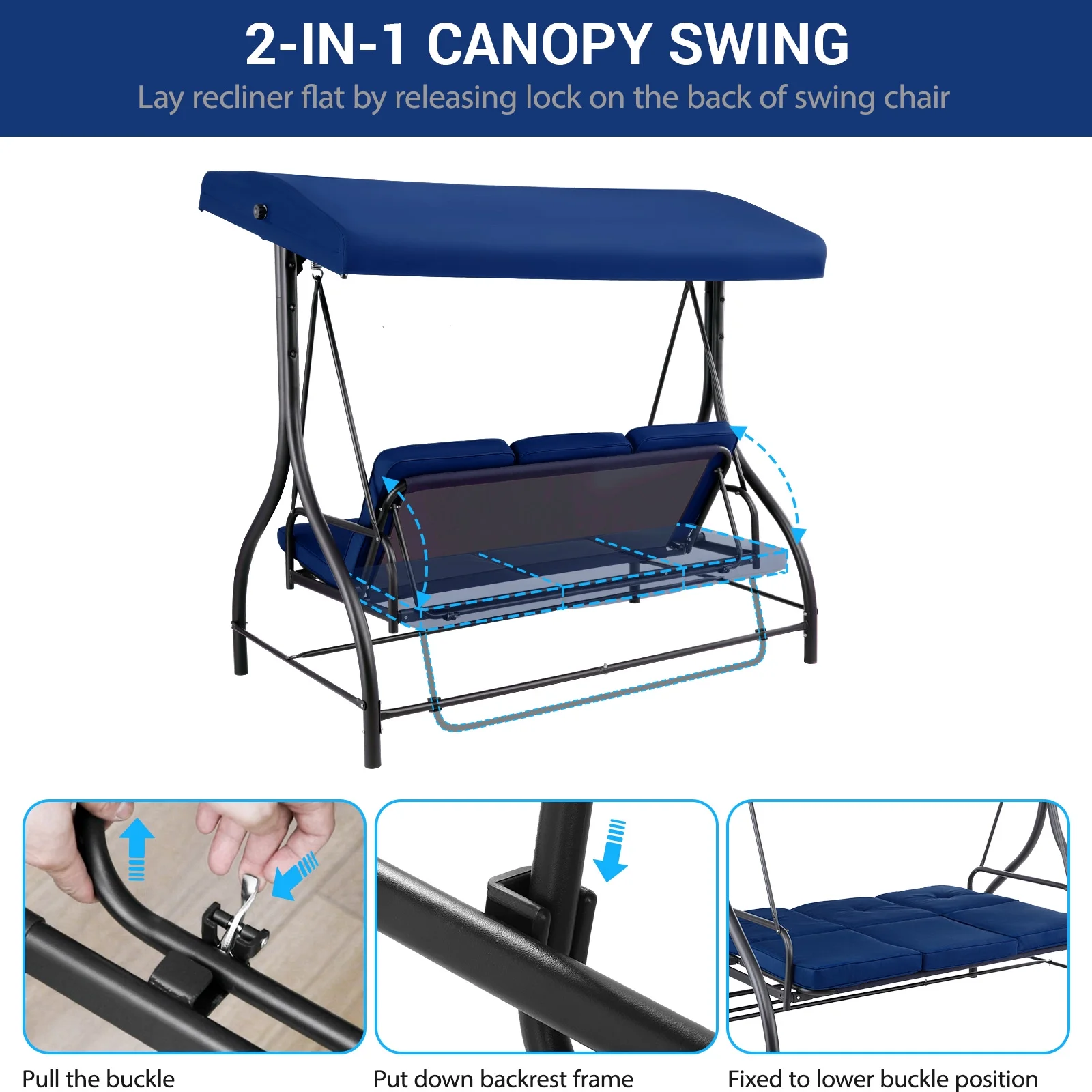 Arlopu 3 Person Porch Swing Outdoor Converting Canopy Swing Glider with Canopy - Image 34