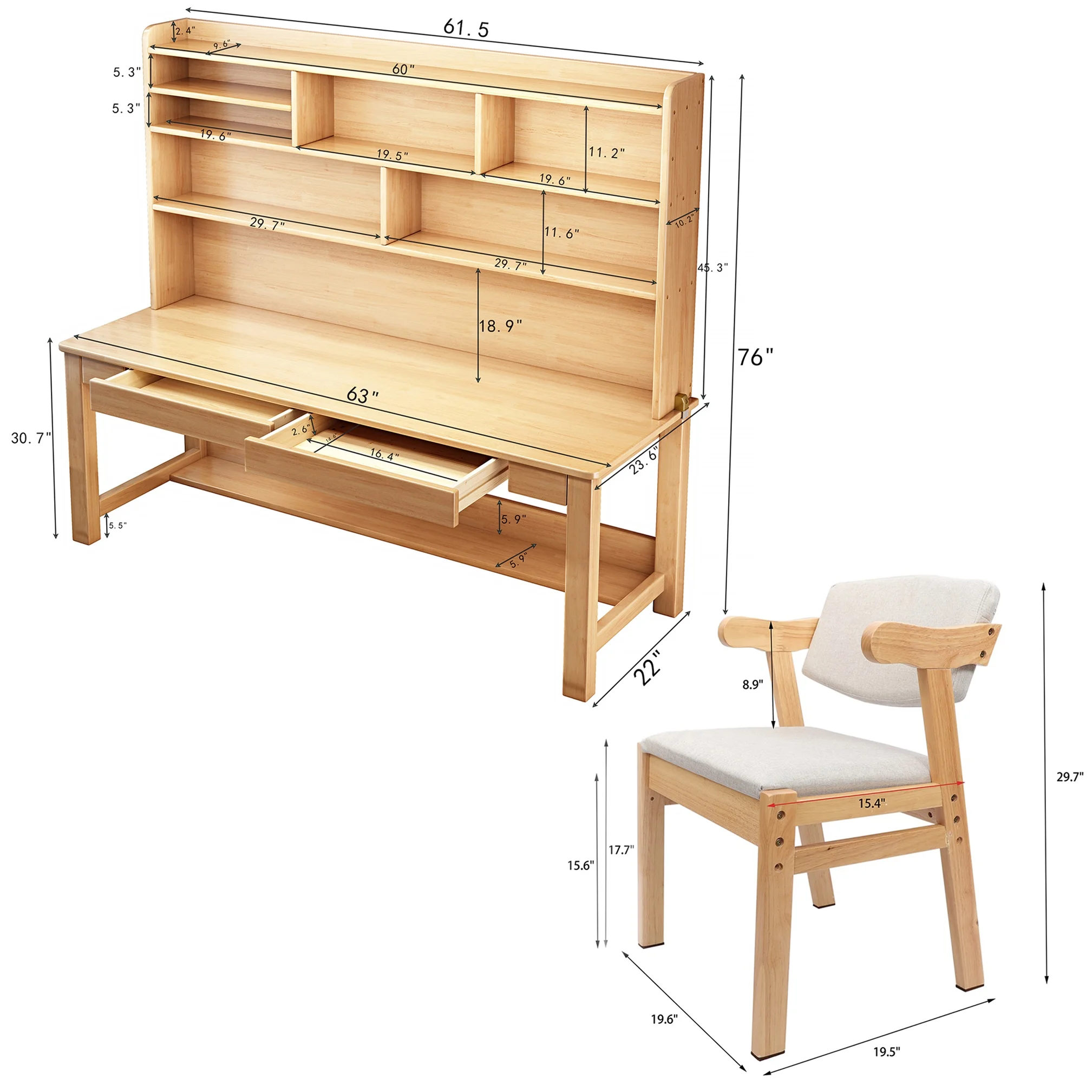 BALANBO Solid Wood Kids Desk and Chair Set with Hutch,Study Computer Desk with Drawers, Extra Large Two Person Study Desk Writing Table, Student White Desk with Bookshelf for Bedroom,Study Room,White - Image 11