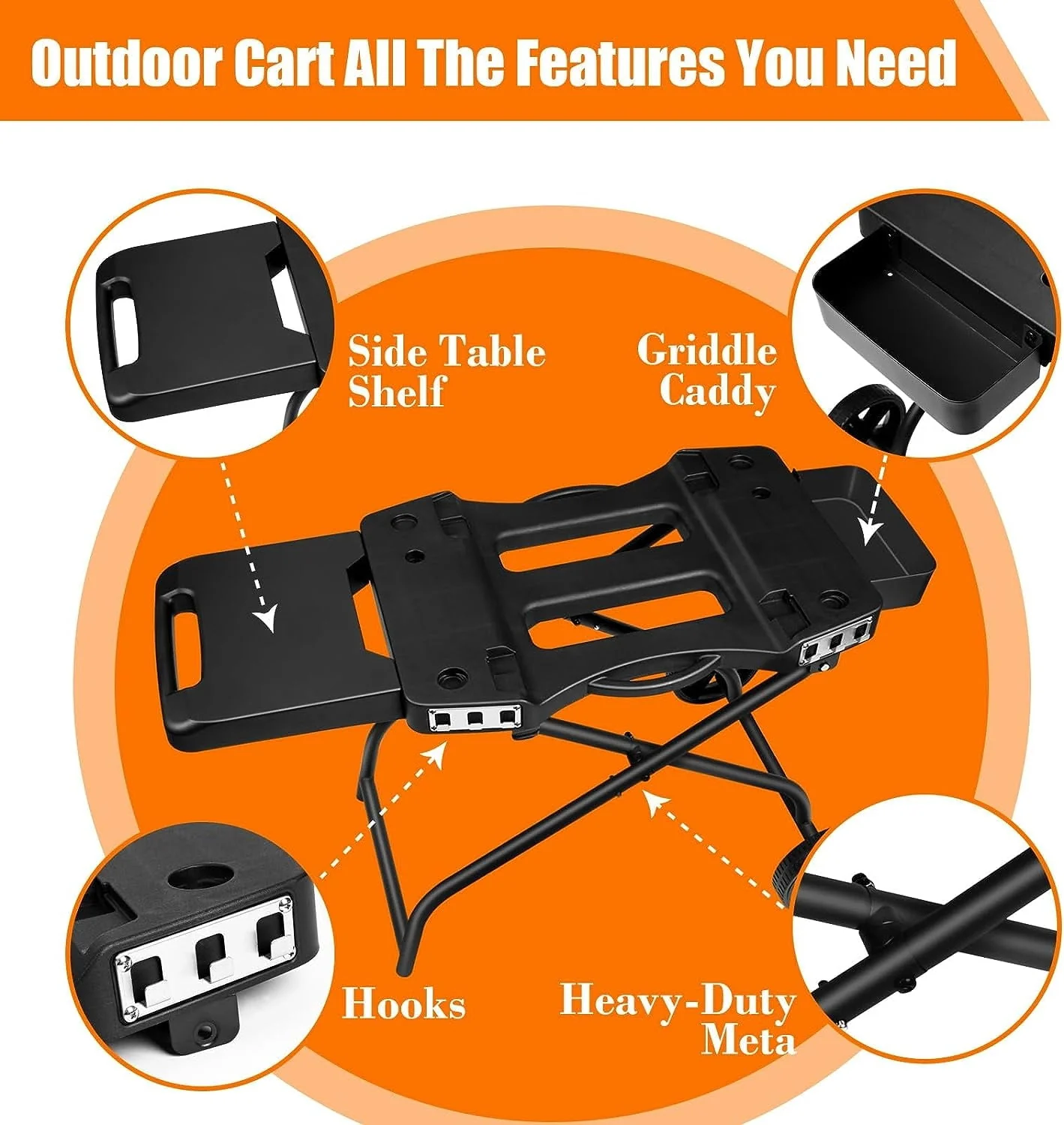 Hisencn Grill Stand for Ninja Woodfire Grill,Grill Cart,Collapsible Outdoor Grill Stand Fit for Ninja Woodfire Outdoor Grill(Ninja OG701),Traeger Ranger,Pit Boss 10697,10724,22" Blackstone Griddle - Image 9