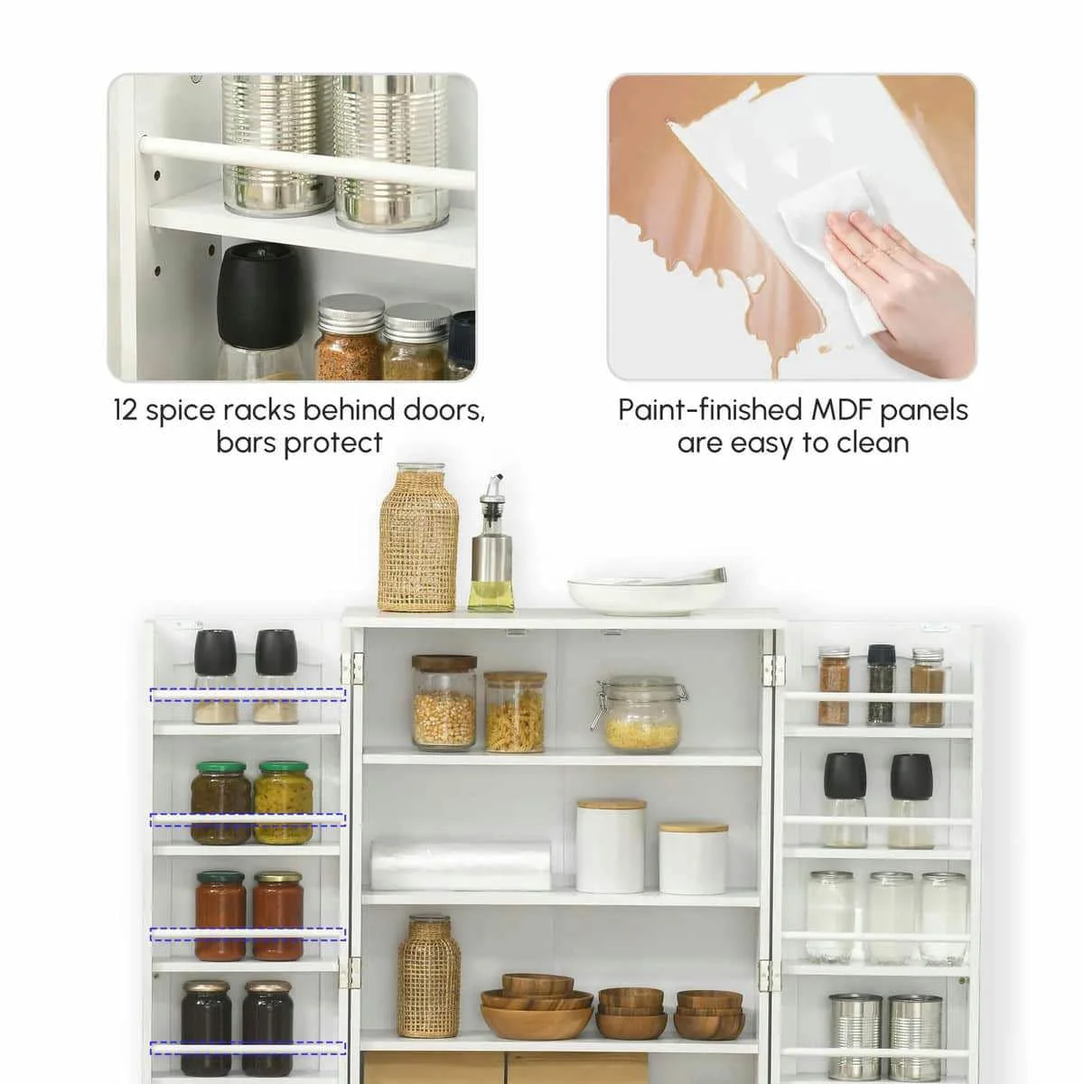 Spaco 17-Tier Kitchen Small Pantry Cabinet with 2 Doors and 6 Adjustable Shelves, Cabinet Pantry, Freestanding 5-Tier Shelving Pantries for Kitchen Storage, Gray - Image 44