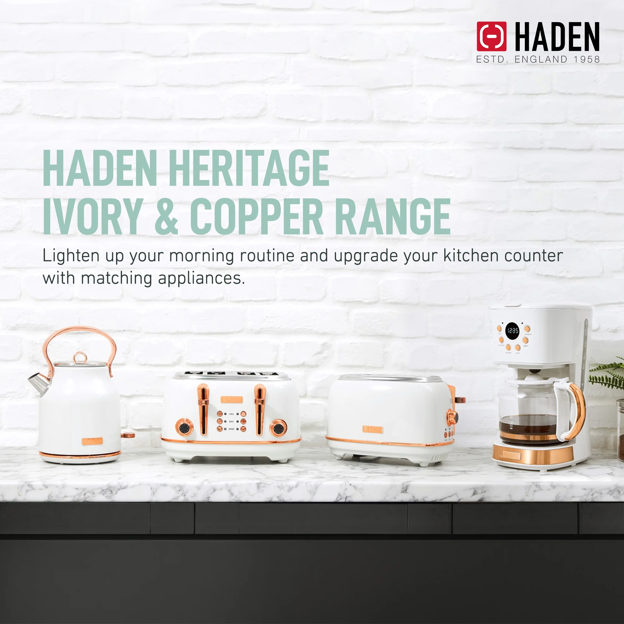 Haden Heritage 1.7 Liter Electric Kettle with 2 Slice Bread Toaster, White - Image 50