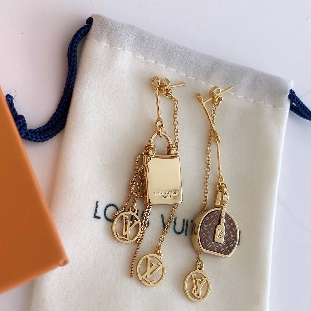 Louis Vuitton Asymmetric Lock and Handbag Tassel Earrings - Original Replica Club