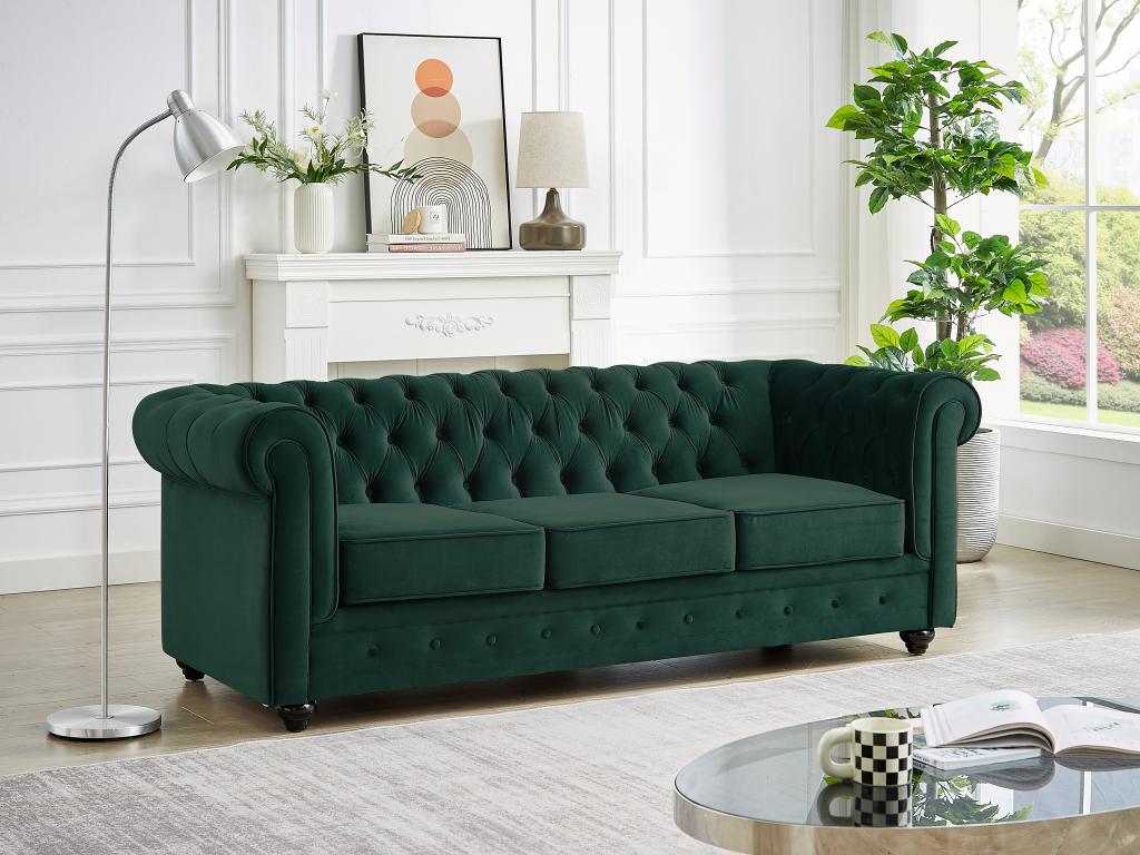 Sofá de 3 y 2 plazas de terciopelo verde CHESTERFIELD