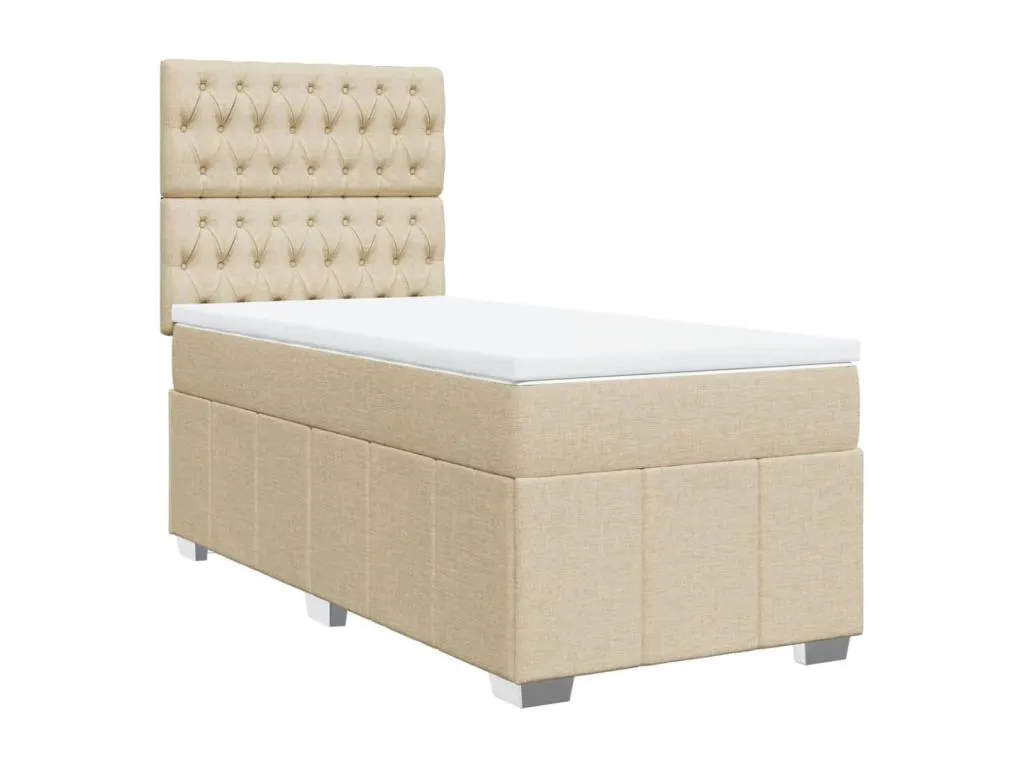 Cama box spring con colchón tela color crema 90x190 cm twk3519841
