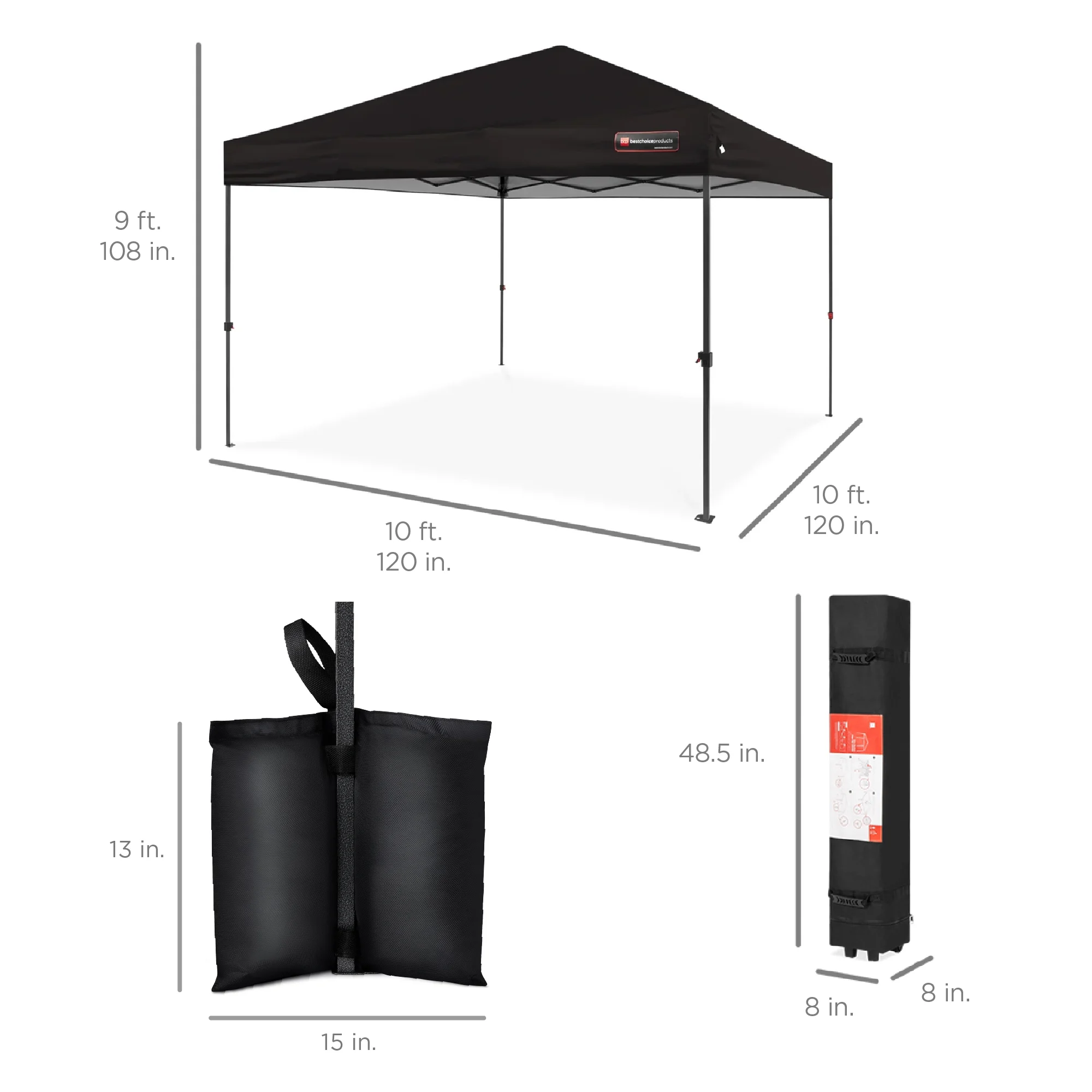 Best Choice Products 10x10ft Easy Setup Pop Up Canopy w/ 1-Button Setup, Wheeled Case, 4 Weight Bags - White - Image 253