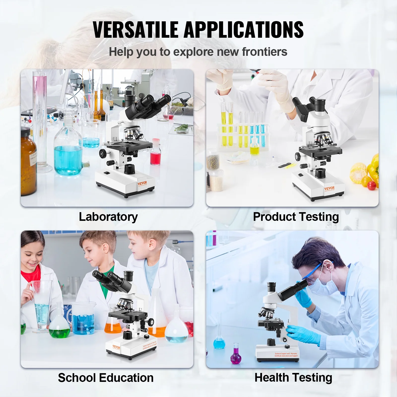 VEVOR Compound Trinocular Microscope, 40X-5000X Magnification Trinocular Compound Lab Microscope with Two-Layer Mechanical Stage, External Interface, LED Illumination and Microscope Slides Included - Image 6