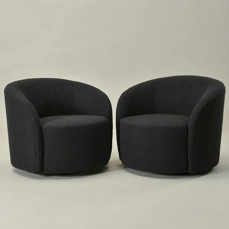Set of 2 KINWELL 34-Inch Wide Upholstered Swivel Barrel Chairs