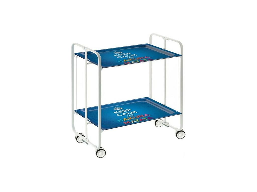 Carrito auxiliar plegable con ruedas - Estructura metálica blanca, 2 estantes laminados Decorado Keep Calm – 72*66*43 cm - BAUHAUS