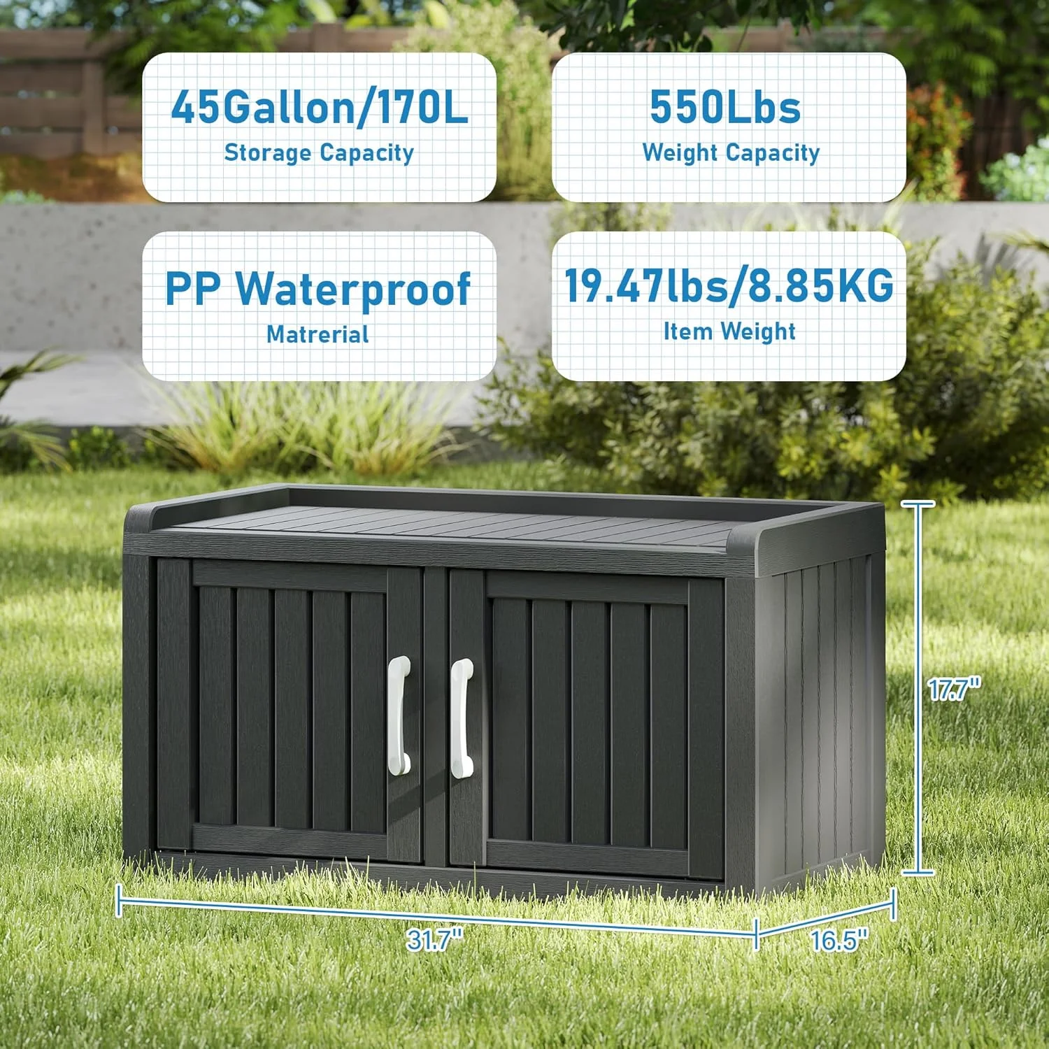 KAMABOKO Outdoor Shoe Storage Cabinet, Waterproof UV-Resistant Entryway Storage Bench Indoor Outdoor with 2 Barn Doors, Adjustable Shelves for Entryway, Bedroom, Hallway,Living Room(Black) - Image 4