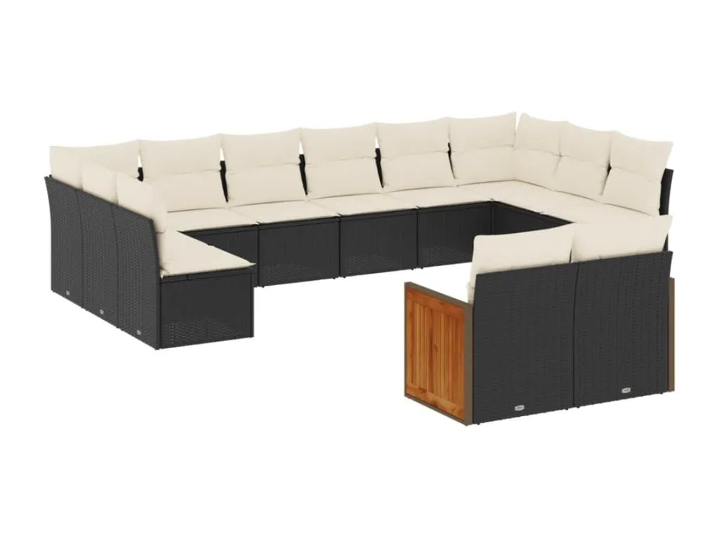Set de sofás de jardín y cojines 12 pzas ratán sintético negro bvvv90190