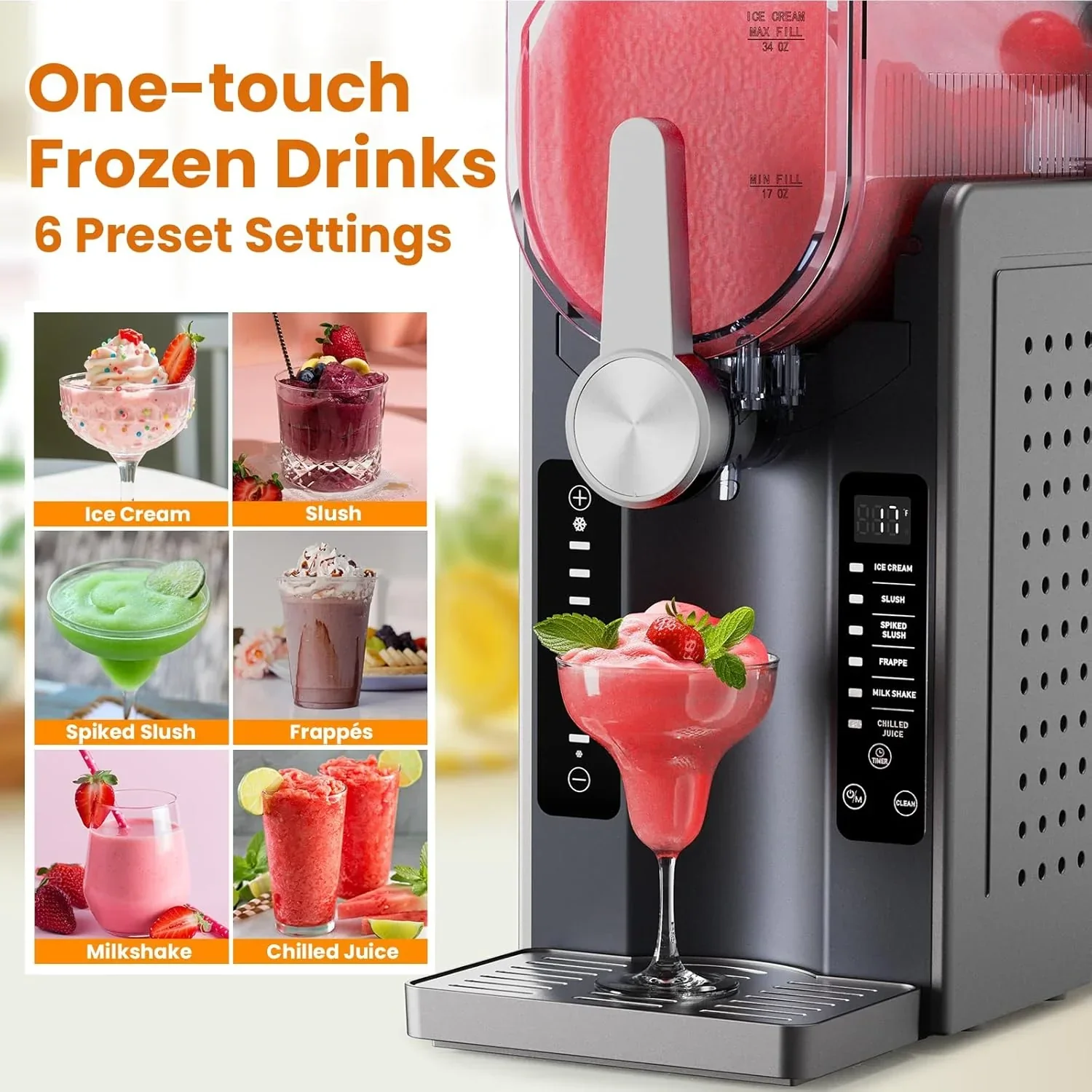 Slushie Machine Professional Frozen Drink Maker No Ice Needed Slushie Machine with LED Display