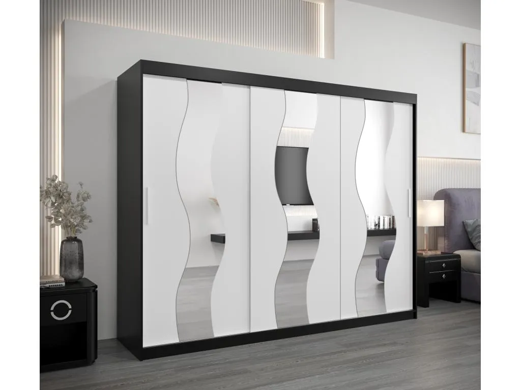 Armario Nidovia de puertas correderas 200/250/62 cm con 3 puertas en negro/blanco. mtu3509985