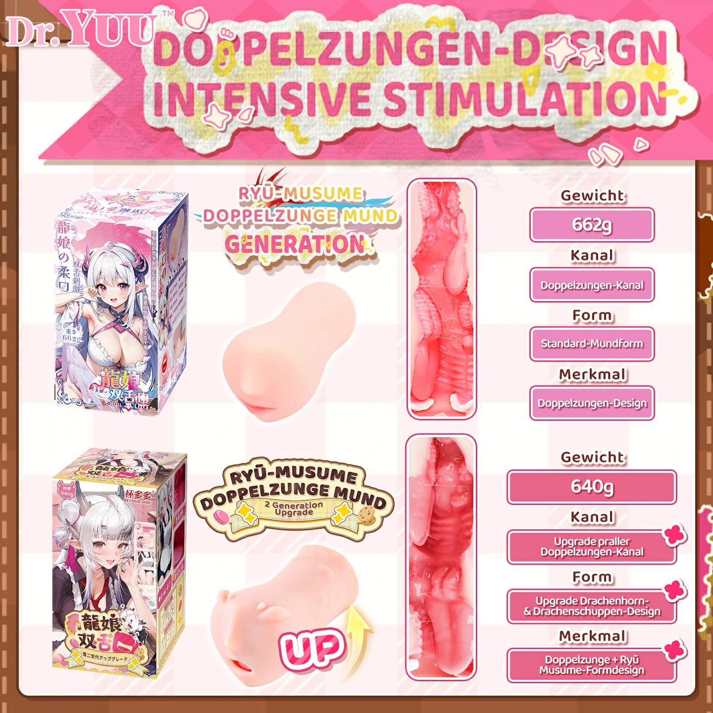 Dr.YUU Ryū-Musume Doppelzunge Masturbator mit Drachenhorn-Design und Noppenstruktur – Bild 6