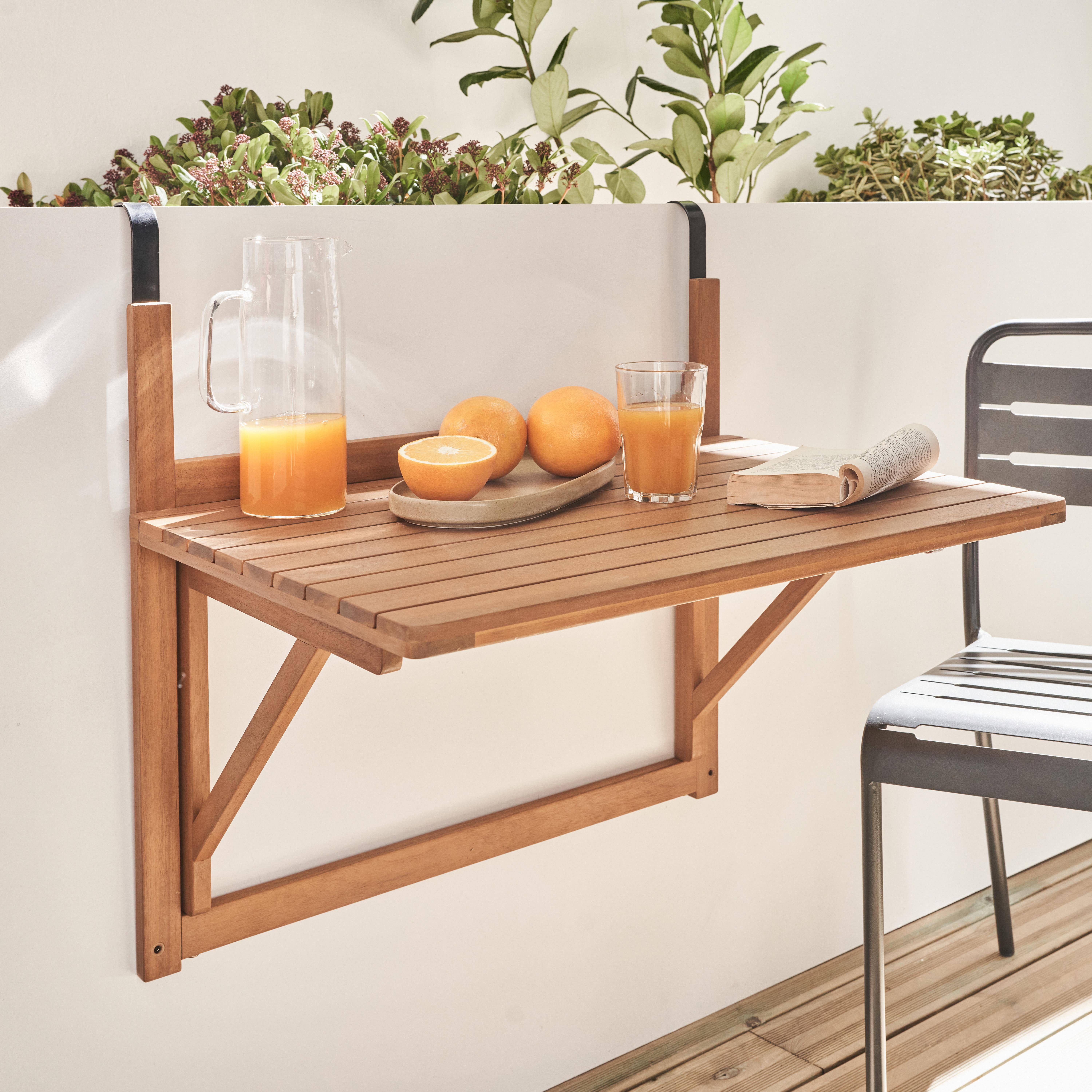 Bragance 70x50cm - Mesa auxiliar de madera para balcón, plegable
