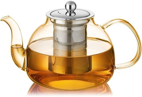 DOPUDO 40OZ (1200ML) Glass Teapot with Infuser Stovetop Safe, Clear Glass Tea Pot Kettle, Borosilicate Tea Pot with Infusers Filter for Loose Tea, Tea Kettle Dishwasher Safe.