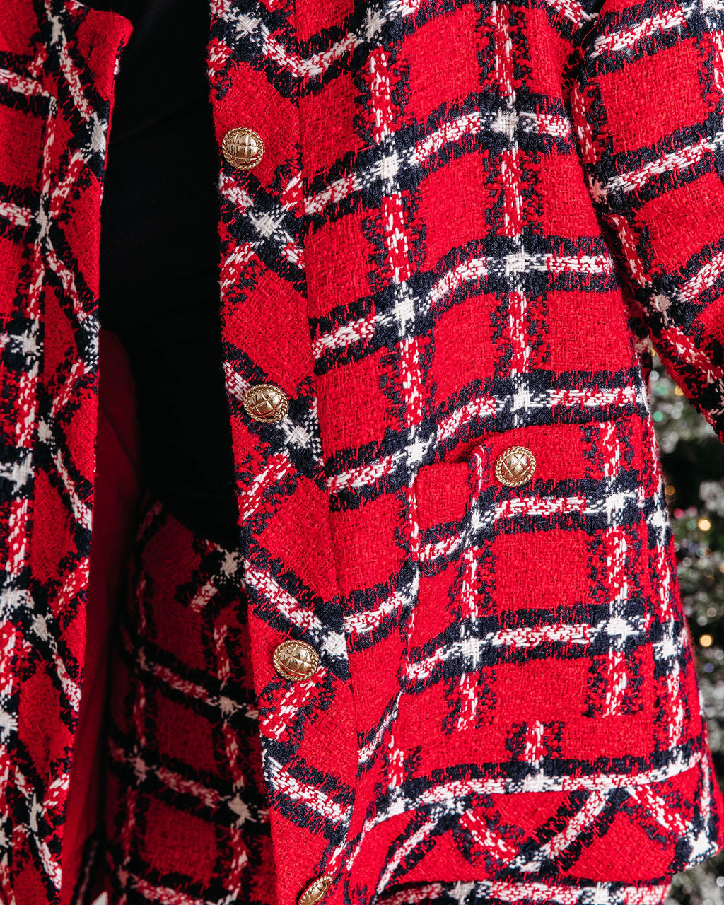 Coming Home Tweed Plaid Jacket - Red - Se7enfashion