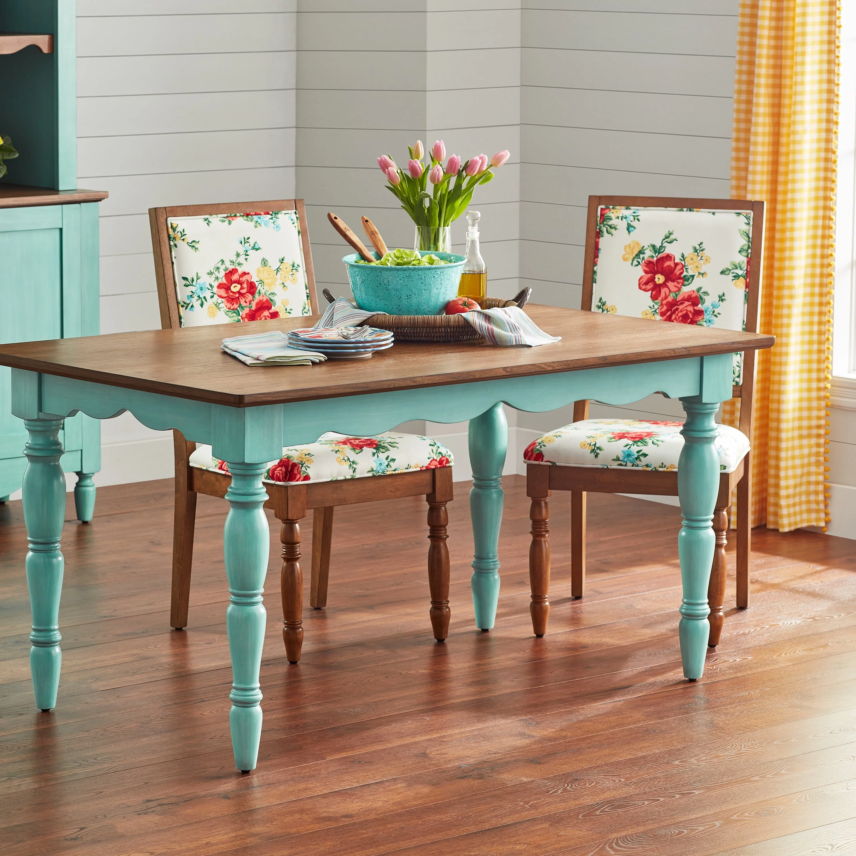 The Pioneer Woman Dining Table Made With Solid Wood Frame, Teal - Image 2