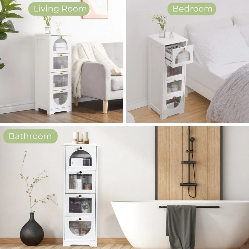 Compact Wooden Bathroom Floor Cabinet with 4 Drawers for Storage