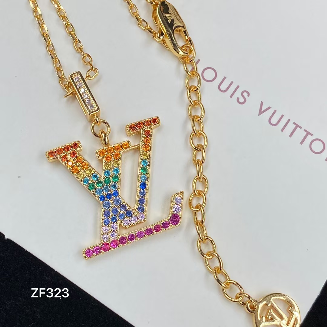 Louis Vuitton Colorful Diamond LV Letters Pendant Necklace - Original Replica Club