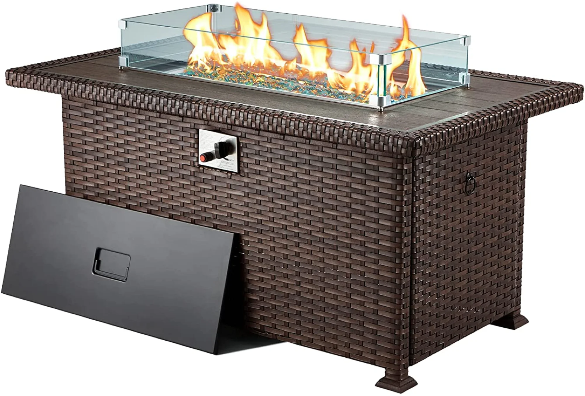 HOMREST Propane Fire Pit Table, 44 Inch 50,000 BTU Auto-Ignition Gas Fire Pit Table Rectangular /w Glass Wind Guard, Wood Plastic Composites Tabletop, CSA Certification Firepit for Outdoor Patio Lawn - Image 15