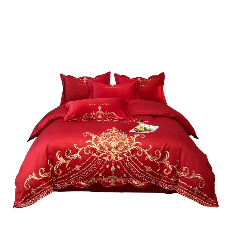 High Quality Ice Silk Cotton Bedding Set European Style Four Piece Bed Sheet Set With Embroidery
