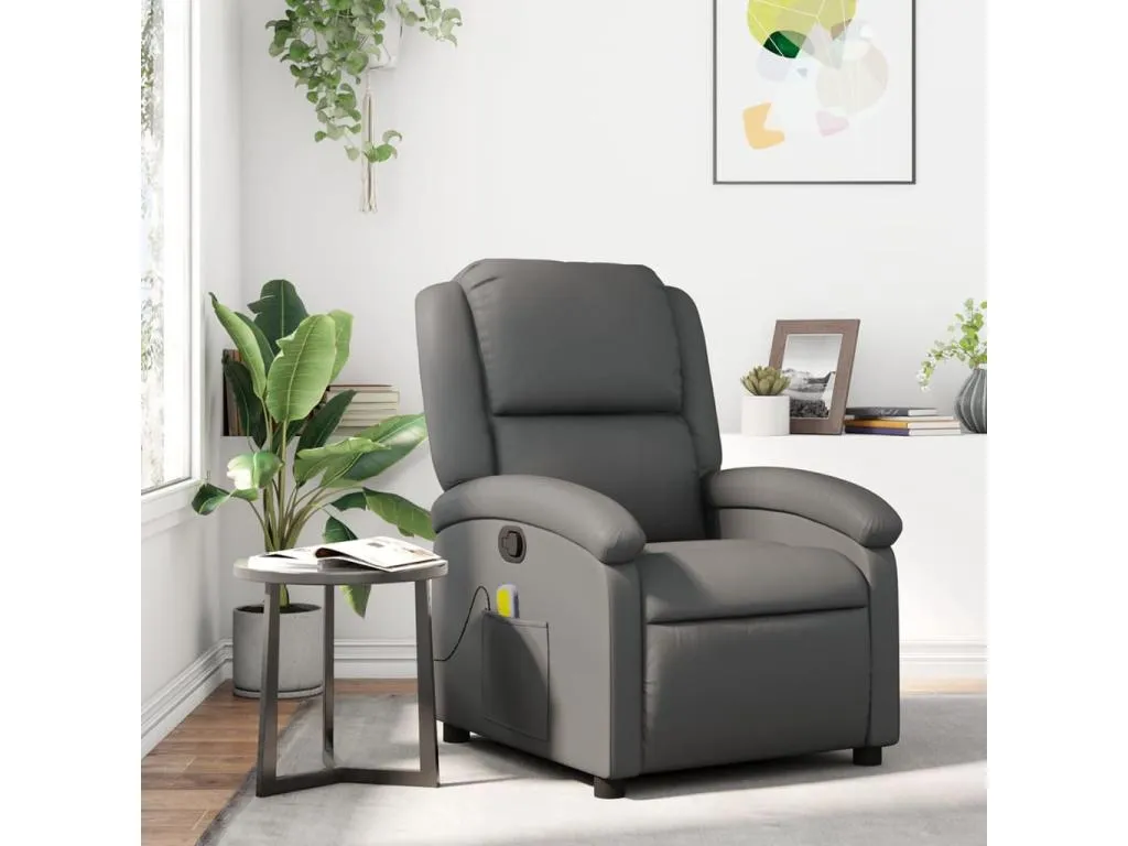 Sillón de masaje reclinable cuero sintético gris