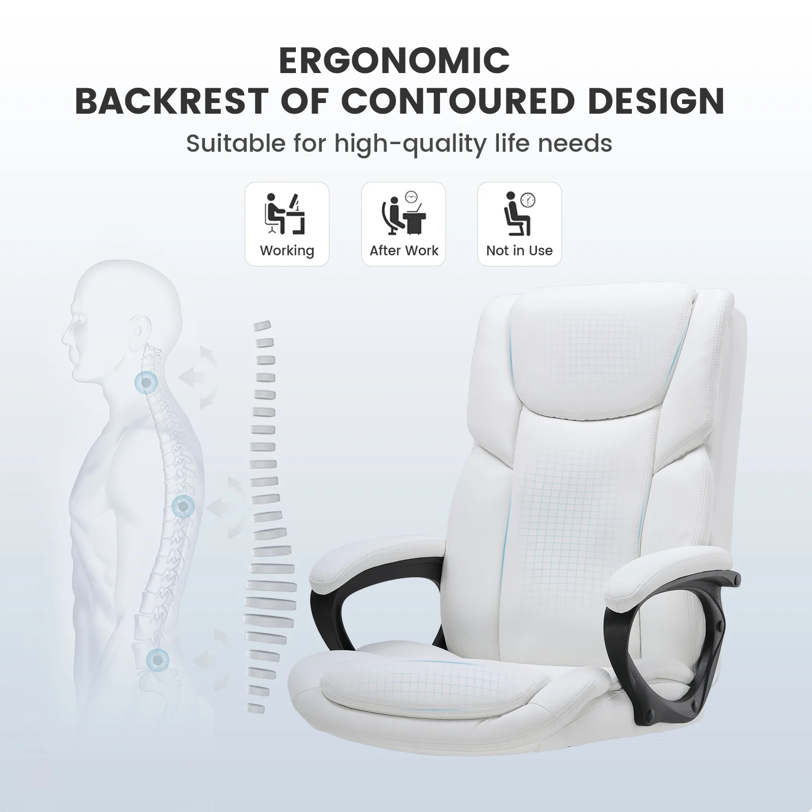 Mainstays Executive Ergonomic High Back Leather Home Office Desk Chair, Black - Image 41