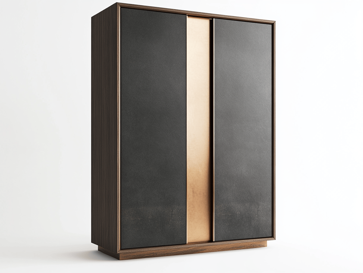 Armario alto moderno 120×200 cm – chapa oscura y panel central dorado – estilo minimalista
