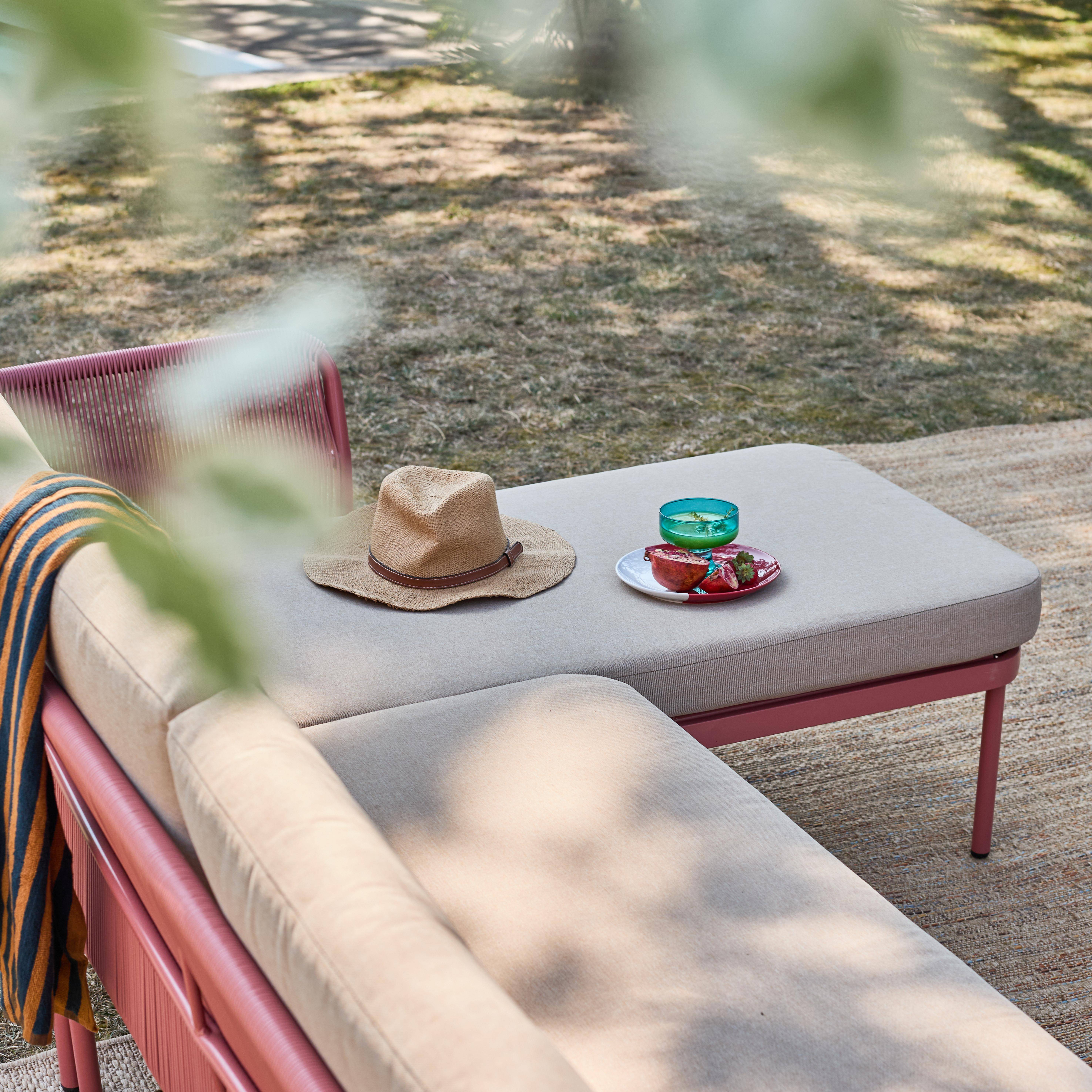 Zinoa - Salón de muebles de jardín de esquina de acero y cuerdas, 4 plazas