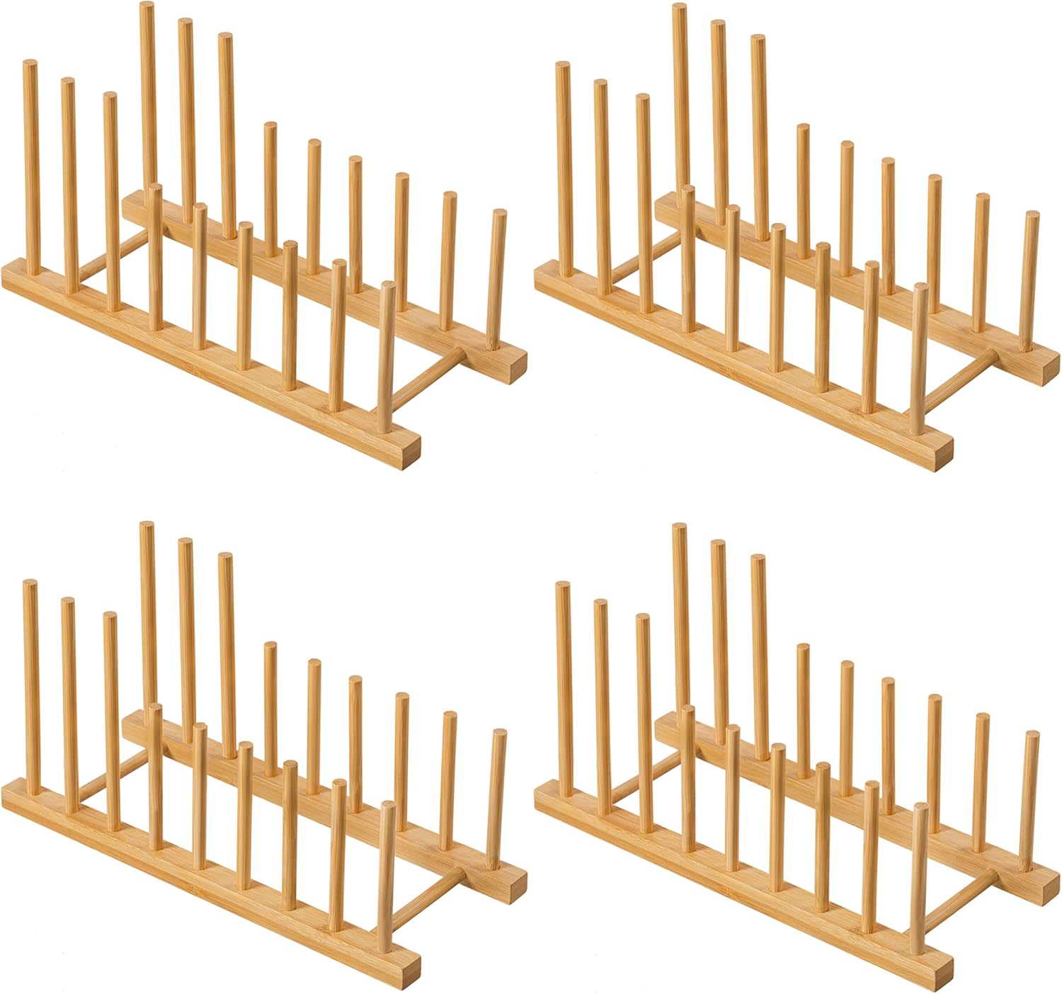 HBlife Heighten and Widen Bamboo Dish Dying Rack Pot Lid Plate Organizer Holder for Cabinet, Cutting Board Stand Drainer Storage Plate Rack for Dish, Pot Lid, Bowl, Cup, Cutting Board and Books