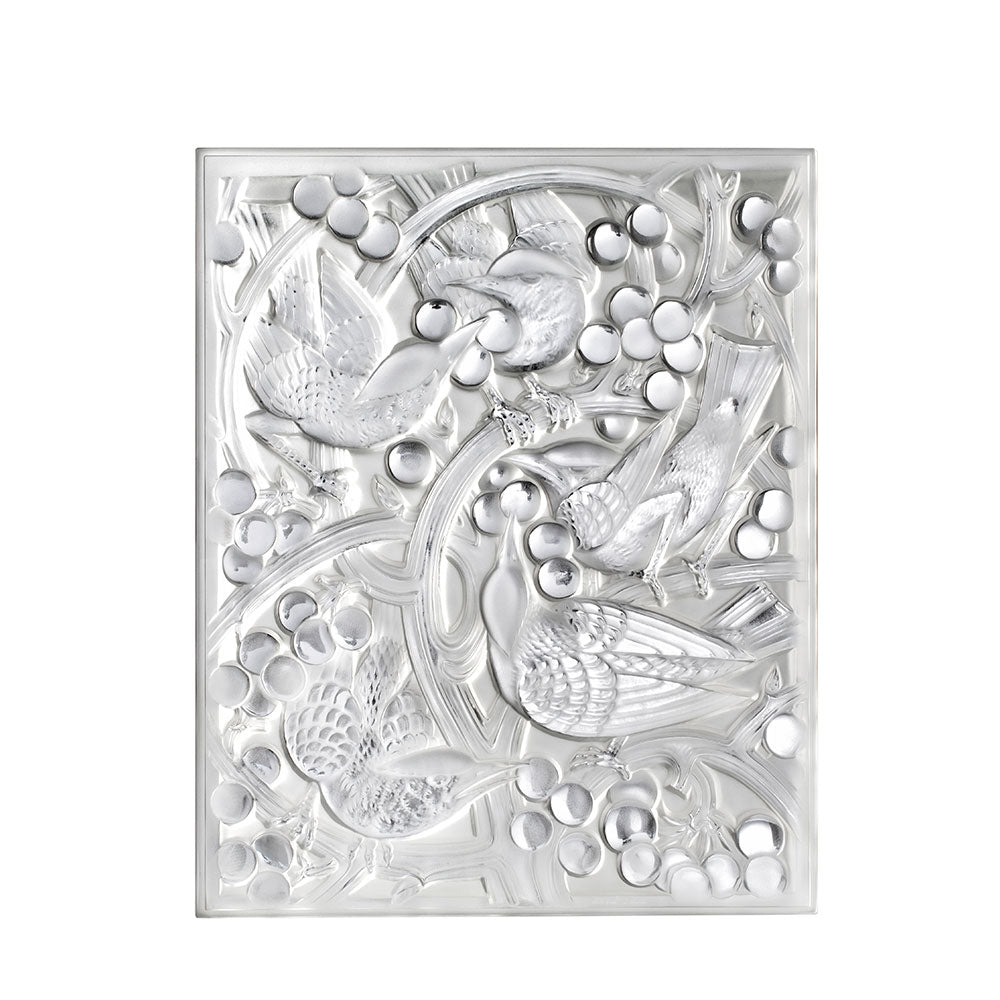PANNEAU DÉCORATIF MERLES ET RAISINS TÊTE LEVÉE - CRISTAL INCOLORE, CHROMÉ, MIROITÉ