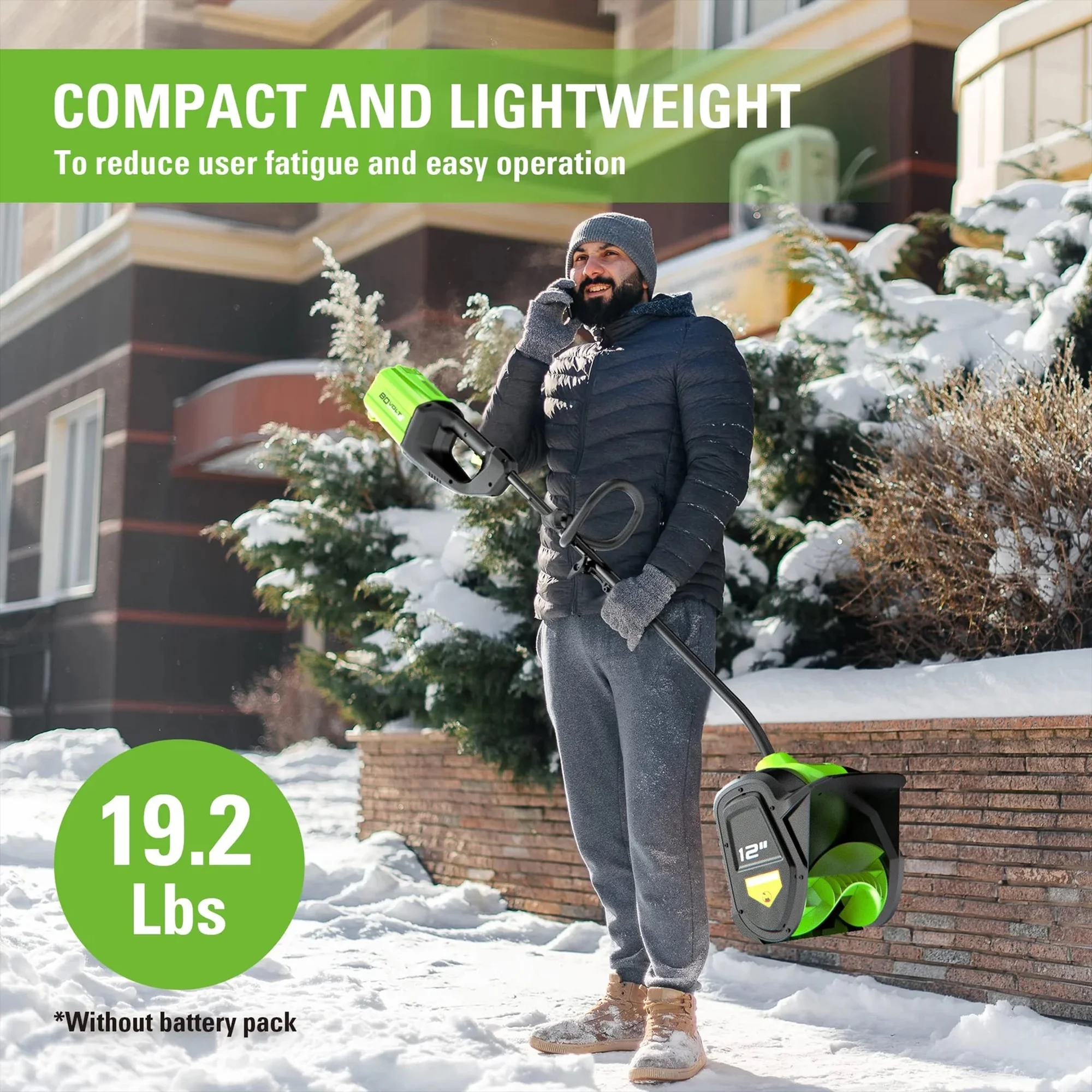 Greenworks 12" 80V Cordless Snow Shovel, Battery Not Included, 2601202