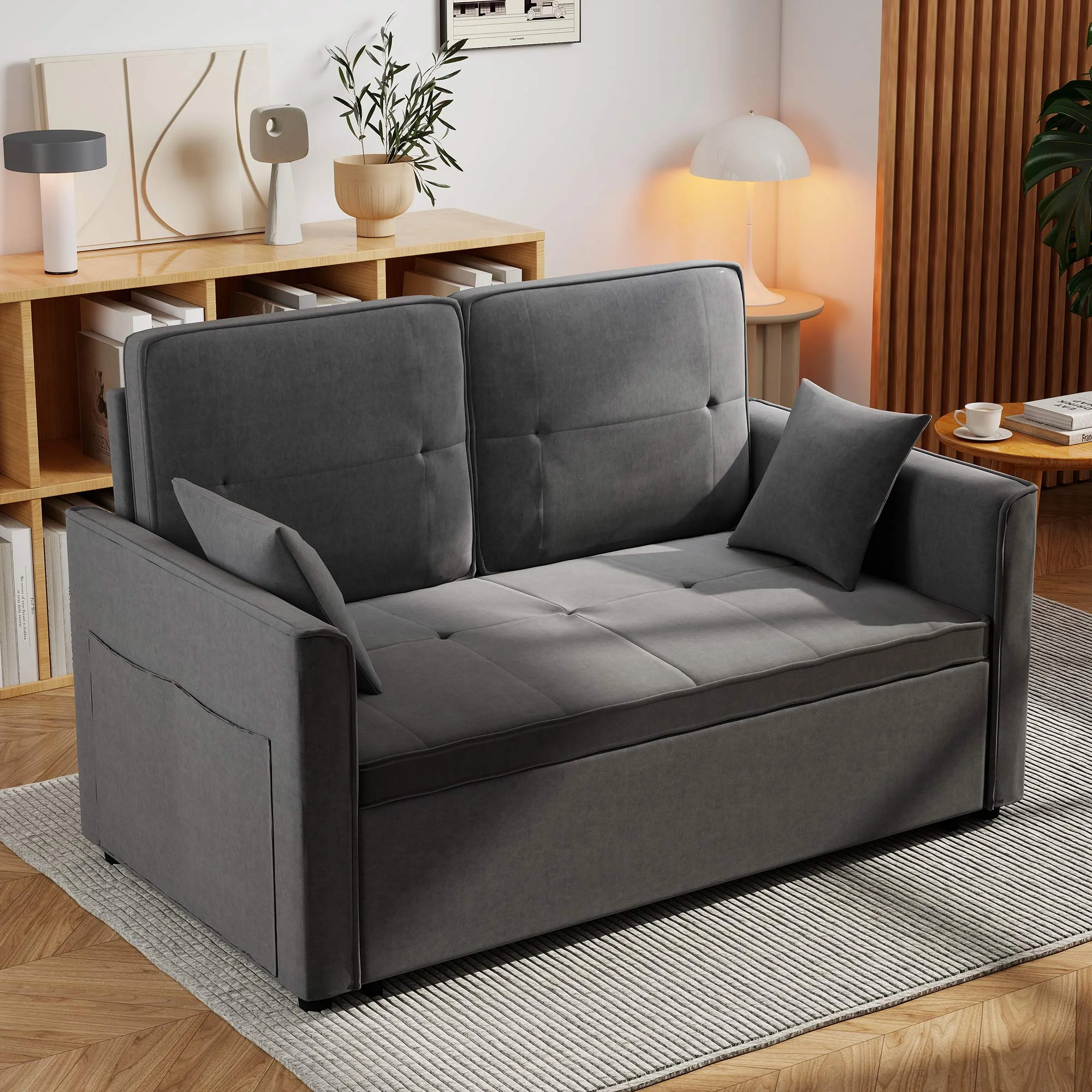Convertible Sofa Bed,3-in-1 Sleeper Sofa with Pull Out Bed,Sleeper Futon Couch Loveseat with Adjsutable Backrest and Pillows for Living Room,Gray - Image 19