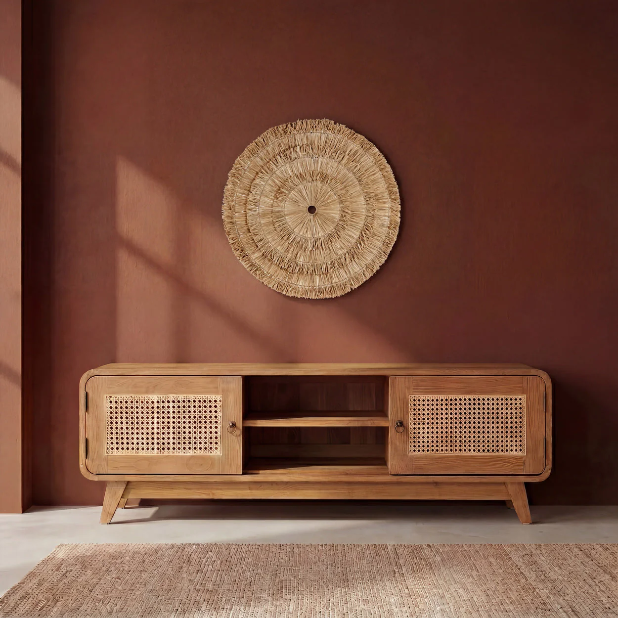 DUNE TV CABINET - NATURAL, TEAK & RATTAN